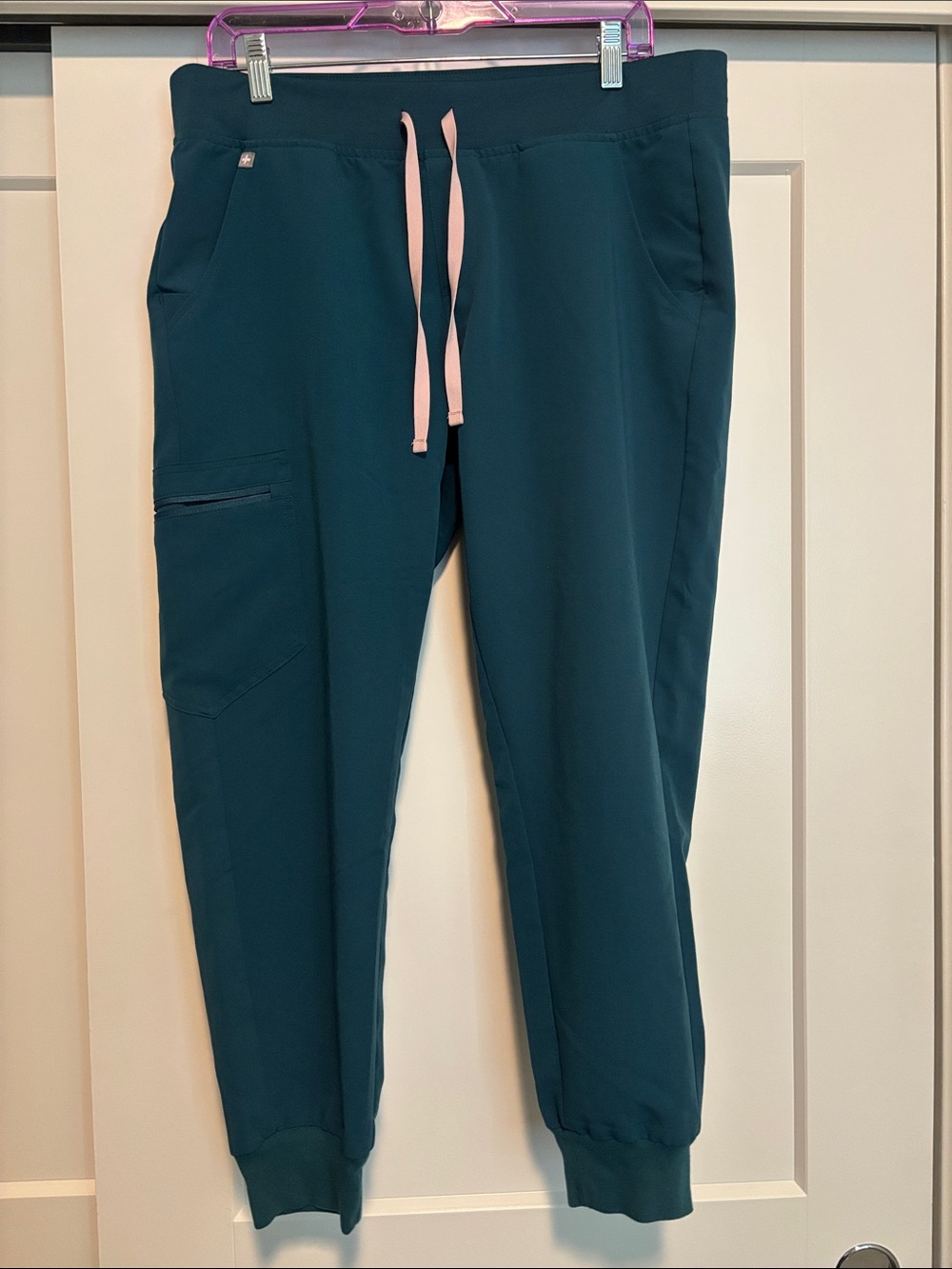 Figs teal Jogger pants with Pink Drawstring